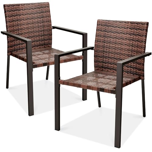 Set of 2 Stackable Outdoor Wicker Dining Chairs Black Y40355