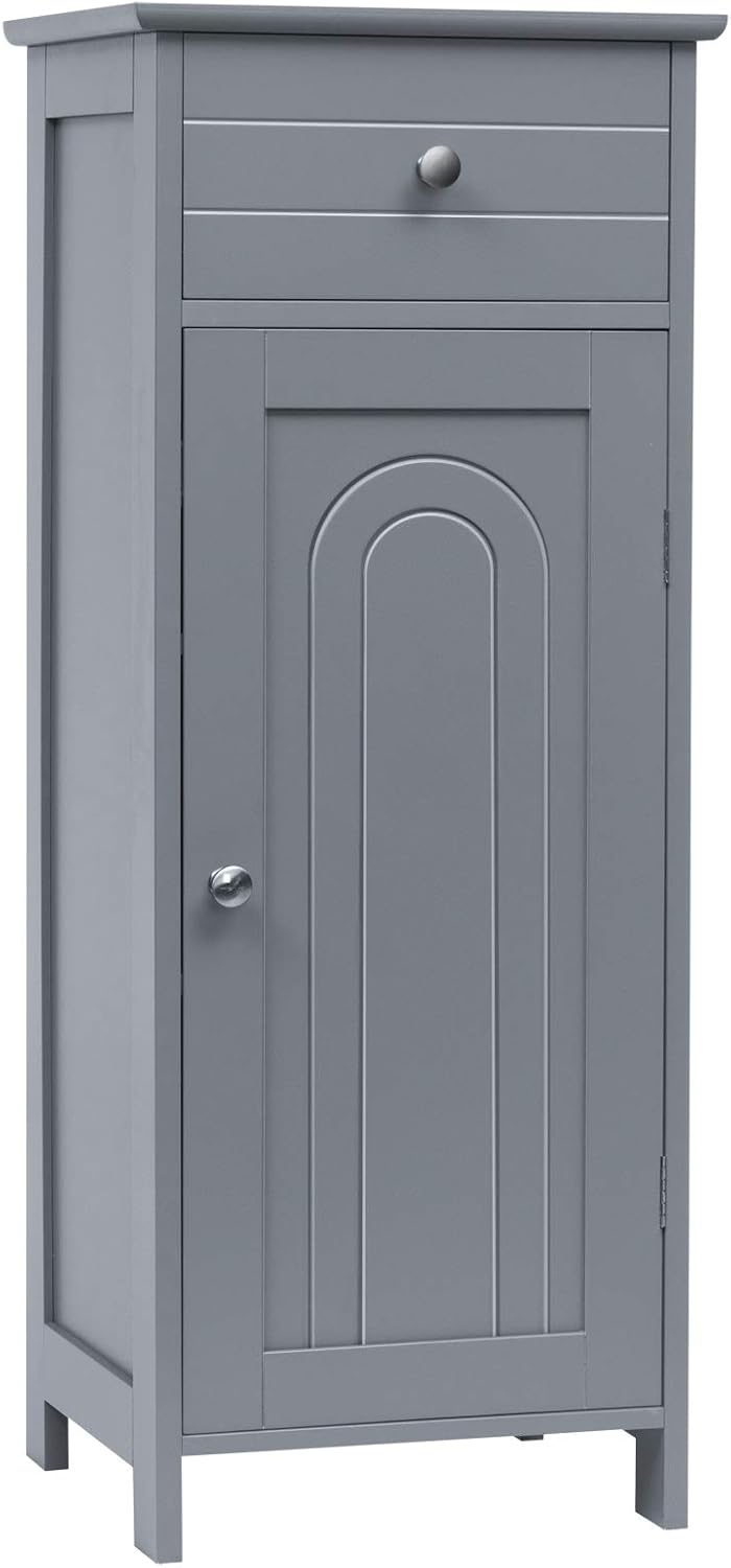 White Wooden Bathroom Floor Cabinet with Drawer and Adjustable Shelves G8352