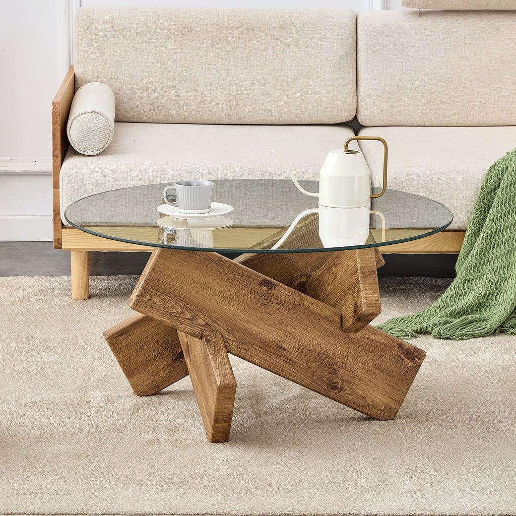 Round Coffee Table with Tempered Glass Countertop K11529