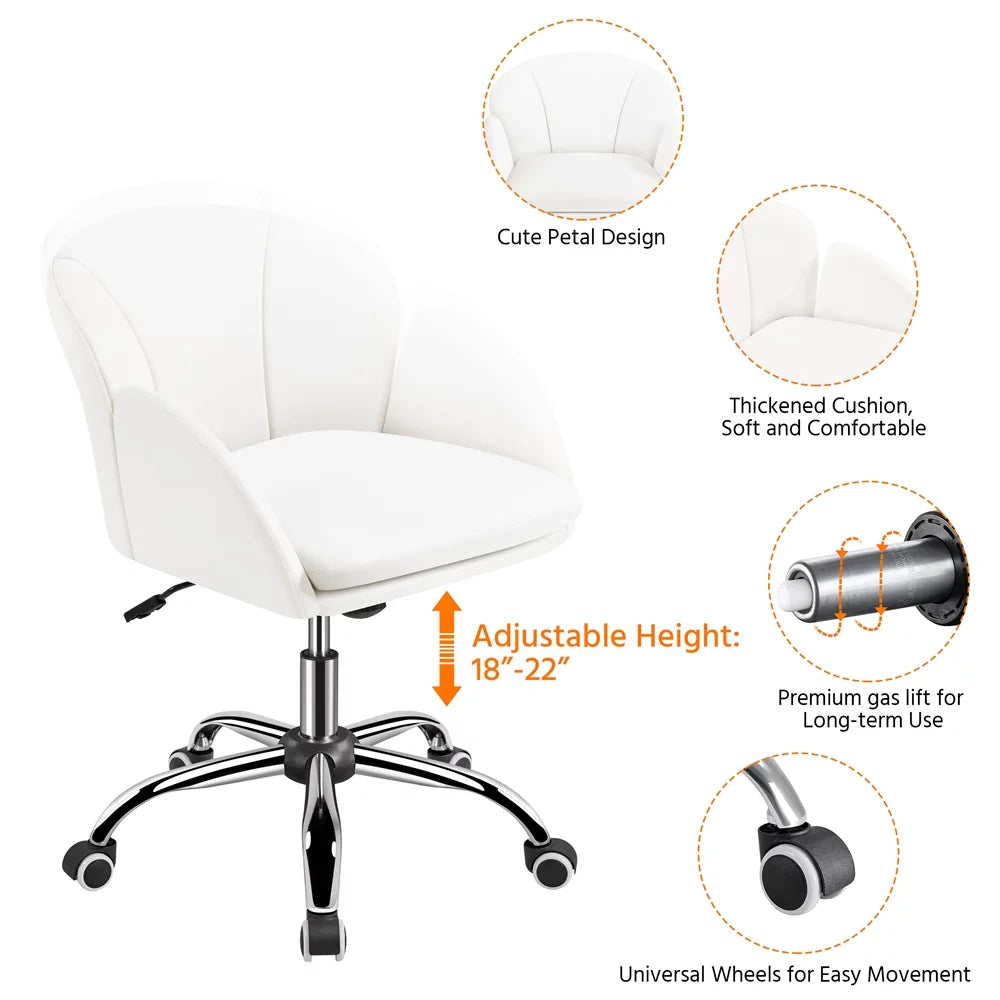 White Swivel Rolling Desk Chair with Armrests O96948