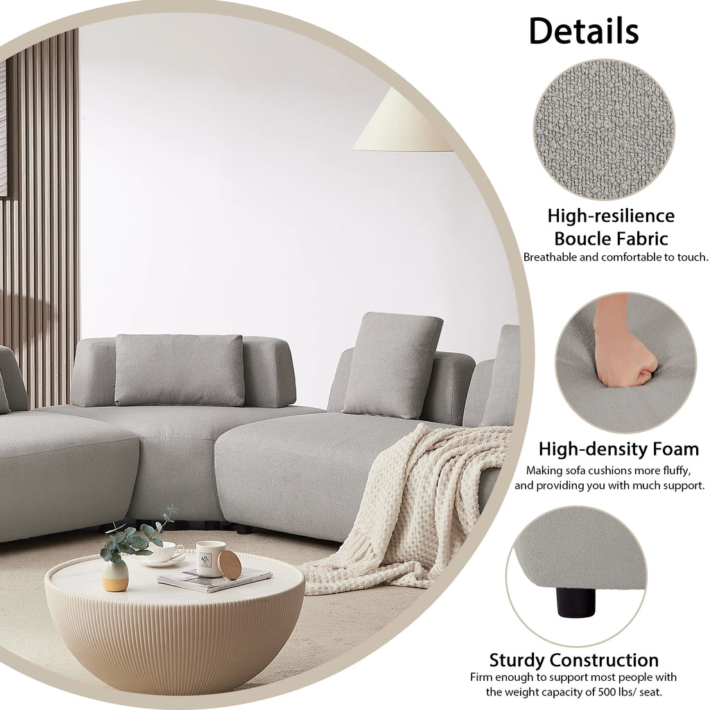 Gray 3-piece Sectional Sofa with 4 Pillows B816