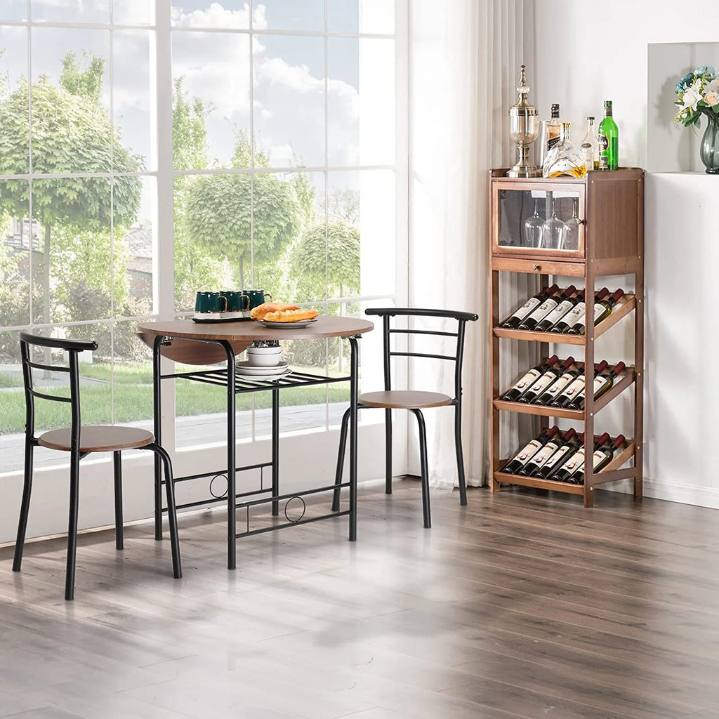 Folding Dining Table and Chairs for 2, Black & Brown I196896