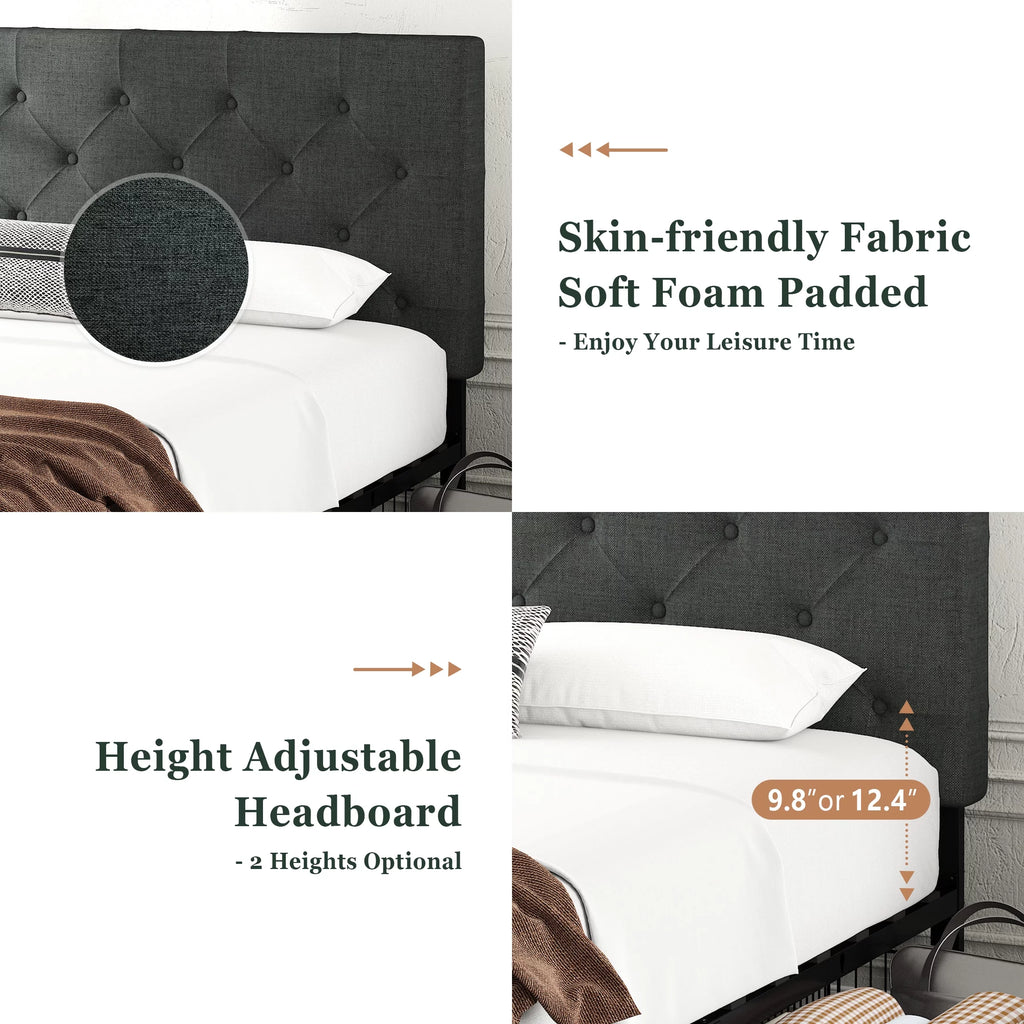 King Size Platform Bed Frame with Headboard and 4 Drawers, Dark Grey Z53394