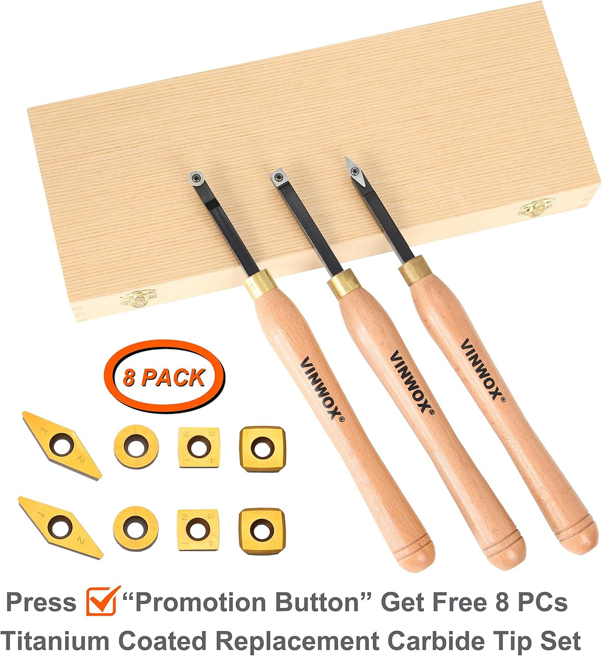 HSS Wood Lathe Turning Tool Set, 6-1/4 Blades, 16-1/2 Total Length, Wooden Case X435