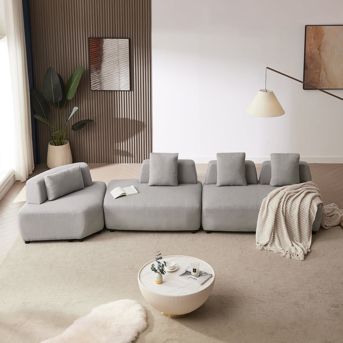 Gray 3-piece Sectional Sofa with 4 Pillows B816