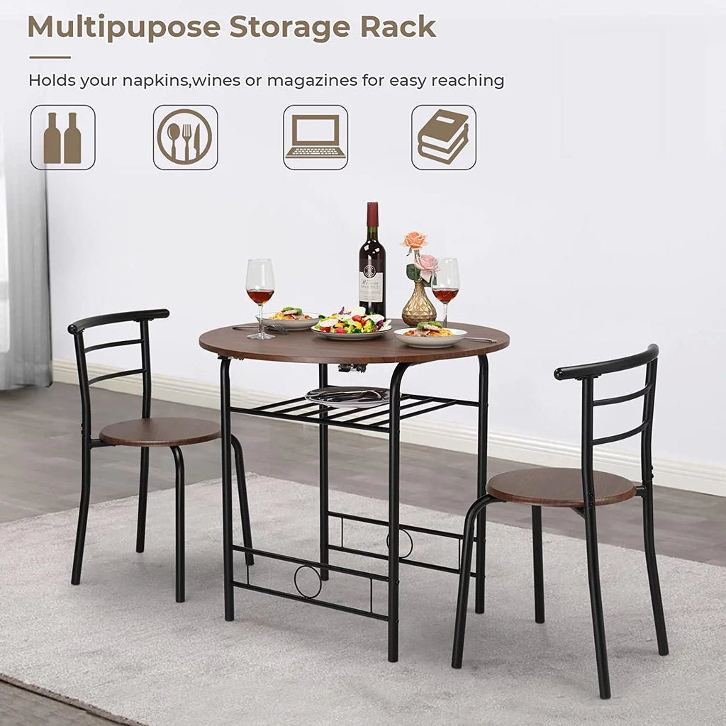 Folding Dining Table and Chairs for 2, Black & Brown I196896
