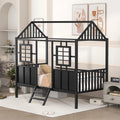 Black Metal Twin Low Loft Bed with House-Shaped Roof and Window Q295522