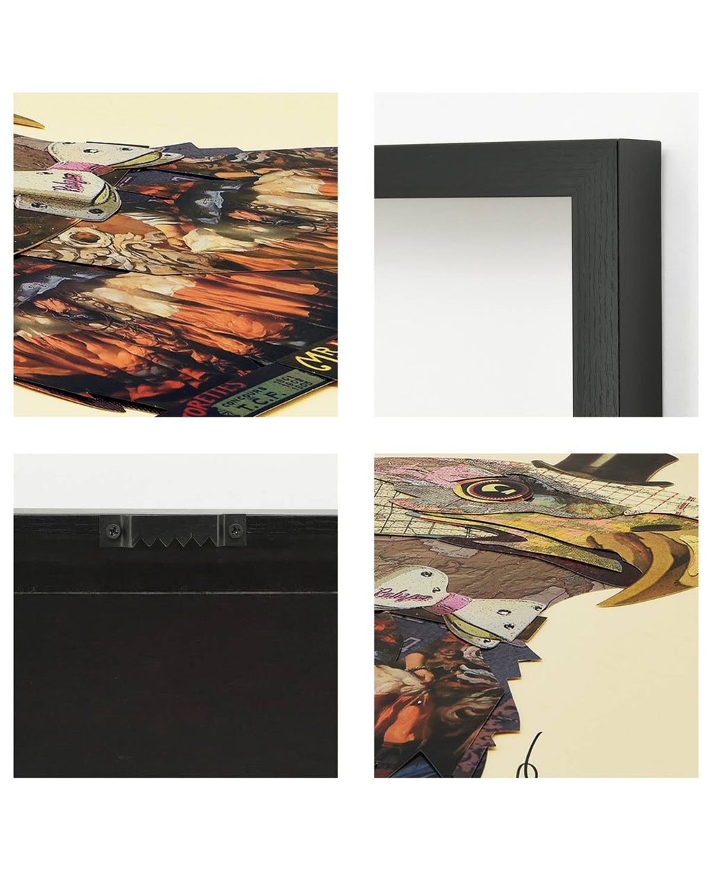 Hand Made Signed Art Collage Under Tempered Glass in Black Frame D8940