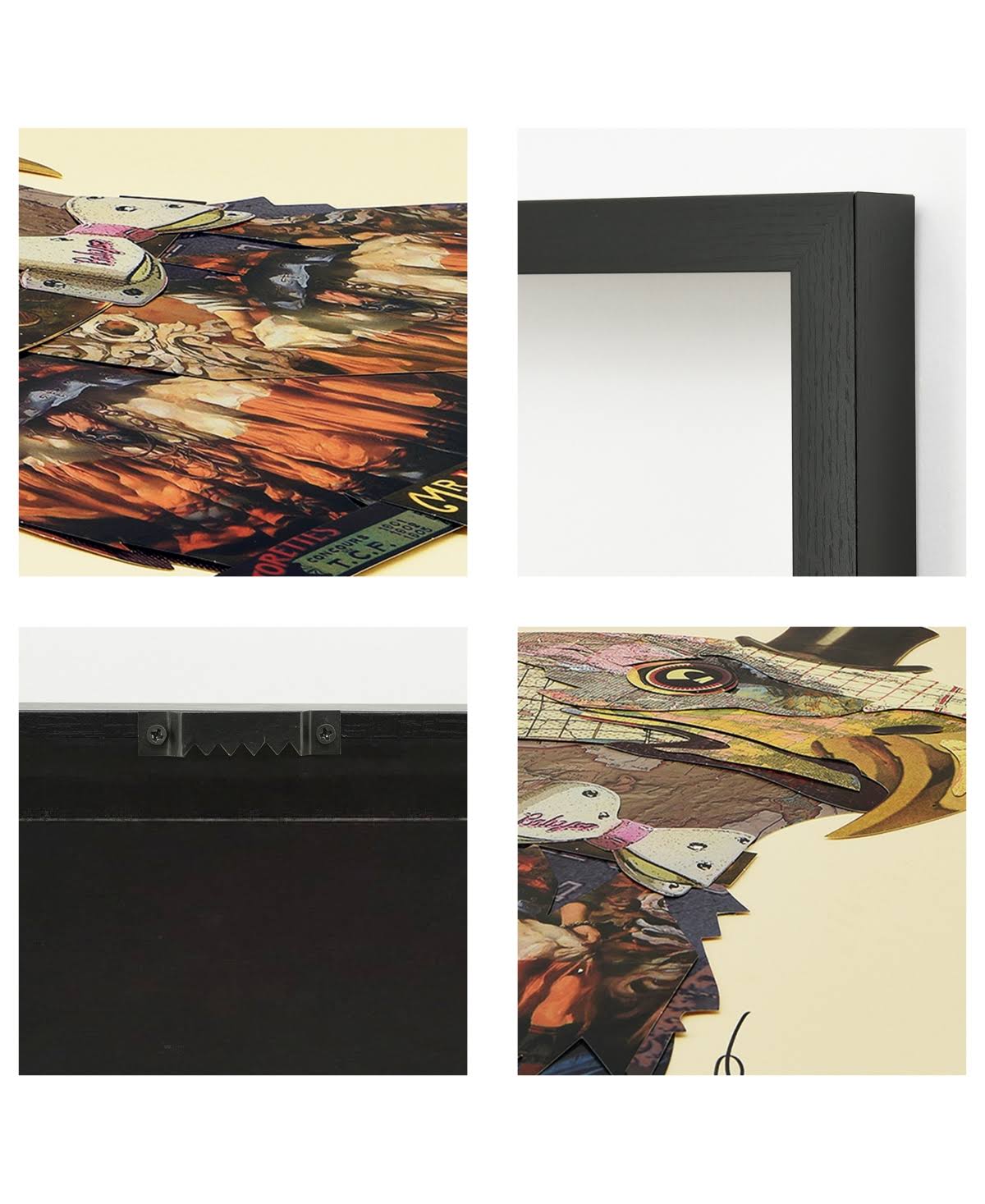 Hand Made Signed Art Collage Under Tempered Glass in Black Frame D8940