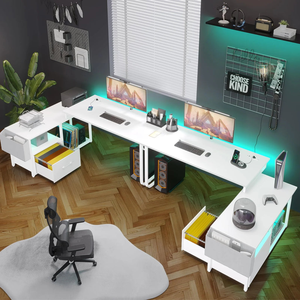 L Shaped Desk with LED Light and Power Outlet L15985