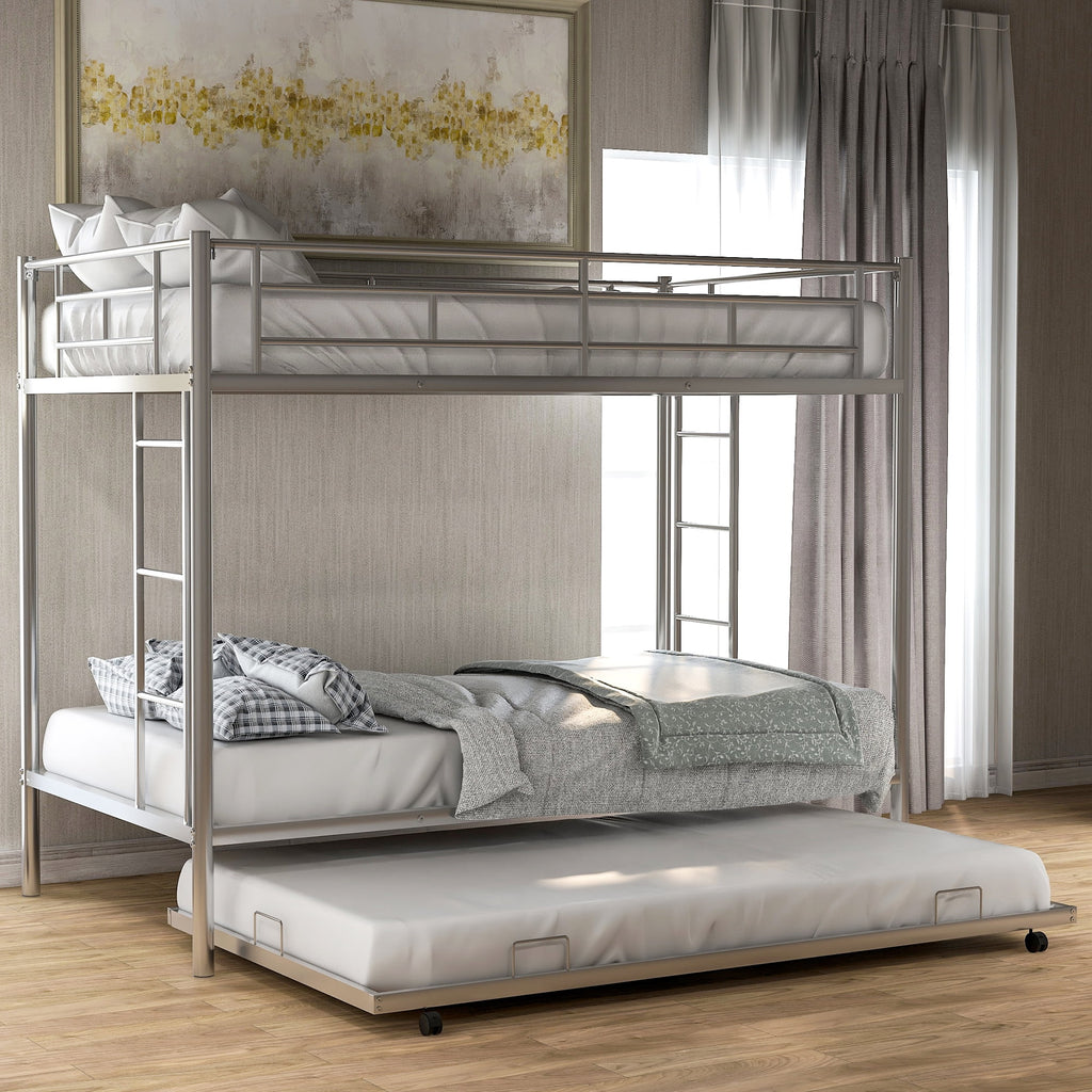 Black Metal Twin over Twin Bunk Bed with Trundle O2756
