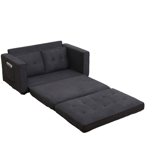 3-in-1 Upholstered Futon Sofa Bed Game Mats, Foldable Pull Out Sleeper Couch Bed, Convertible Floor Game Mats, Dark Gray K57376