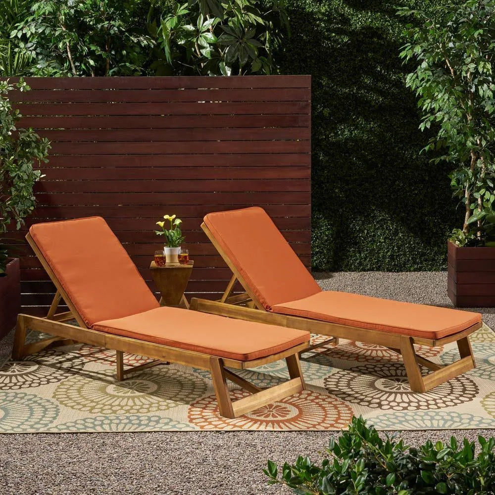 Teak and Orange Acacia Wood Chaise Lounge Set of 2 V986291