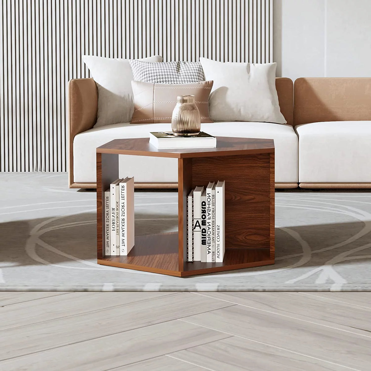 Hexagonal Walnut Finished Coffee Table N242