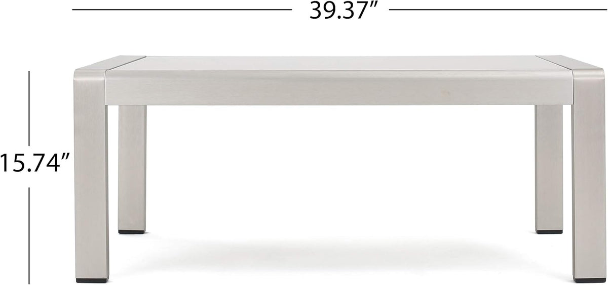 Silver Aluminum Coffee Table with Glass Top U783
