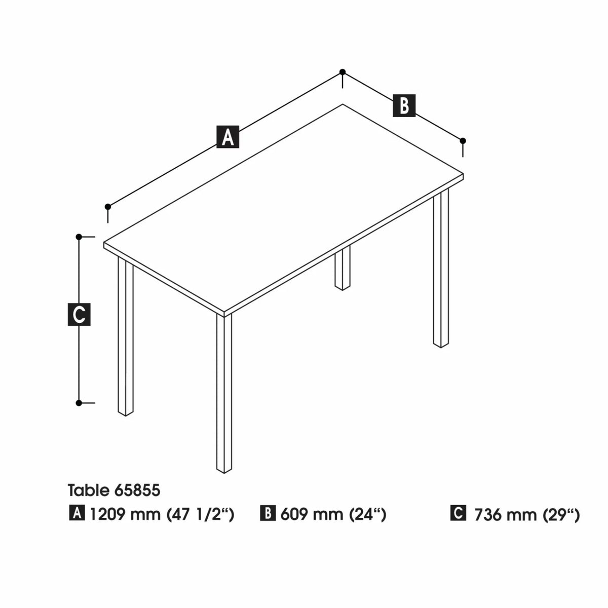 48W Table Desk with Square Metal Legs V696