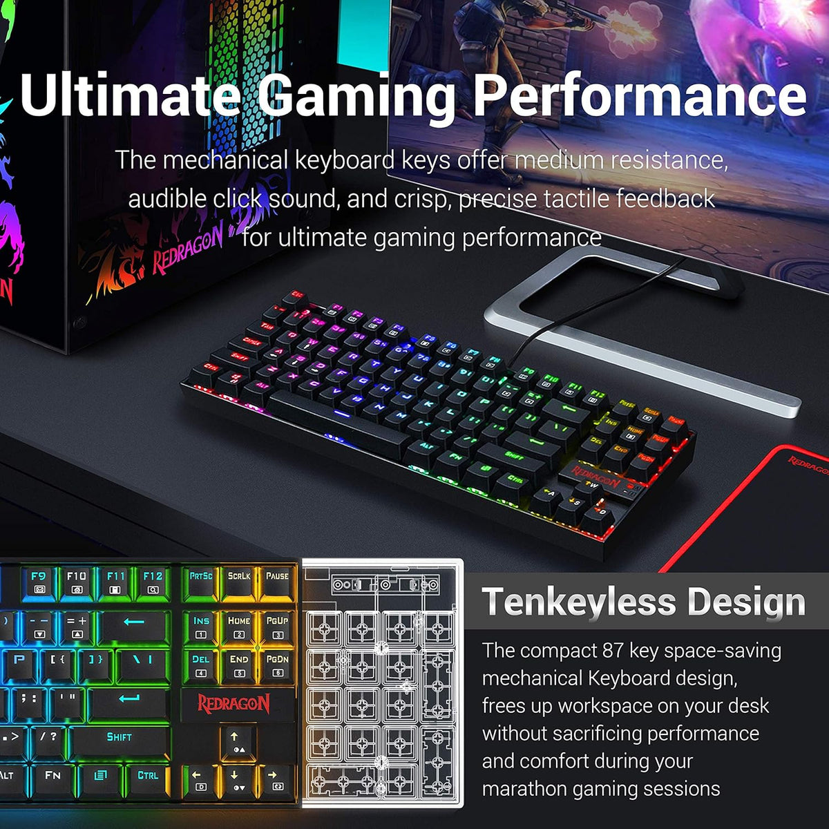 Mechanical Gaming Keyboard and Mouse Combo, Tenkeyless, 60% with Arrow Key, 7200 DPI Mouse, Pack of 2 V568