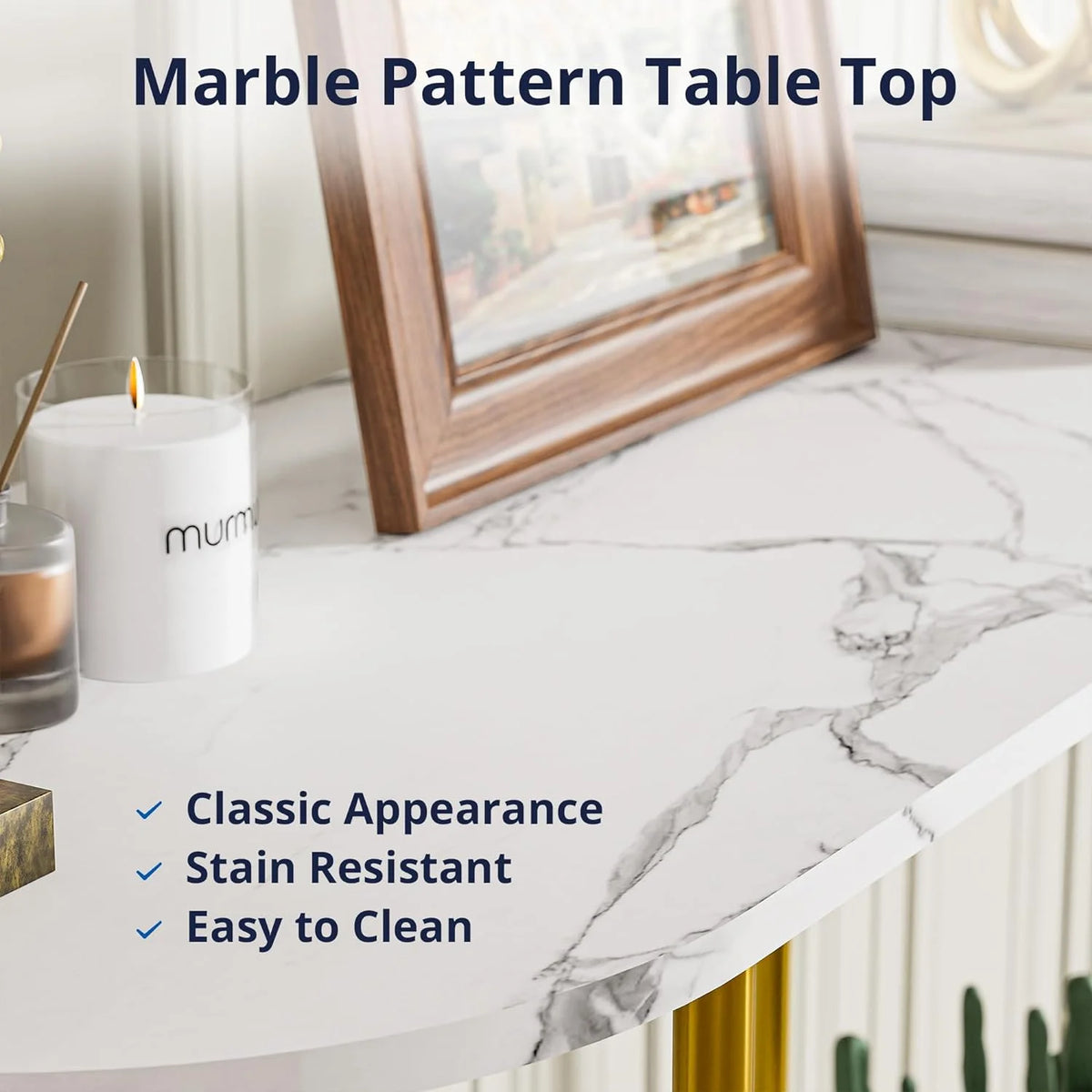 Gold 2-Tier Faux Marble Console Table Z6861