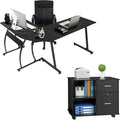 L Shaped Desk and File Cabinet with Open Storage Shelf I901379