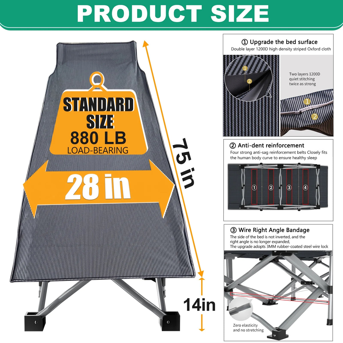 2 Pack Folding Camping Cot with Mattress and Carry Bag B44674