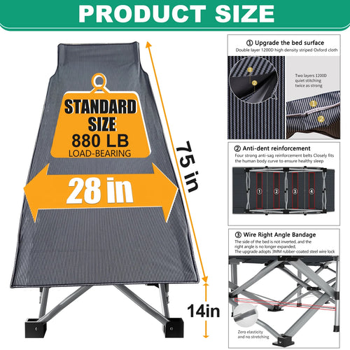2 Pack Folding Camping Cot with Mattress and Carry Bag B44674