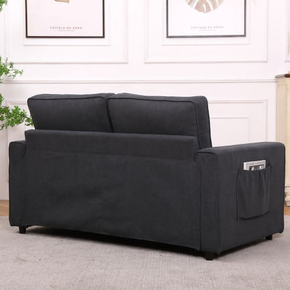 3-in-1 Upholstered Futon Sofa Bed Game Mats, Foldable Pull Out Sleeper Couch Bed, Convertible Floor Game Mats, Dark Gray K57376