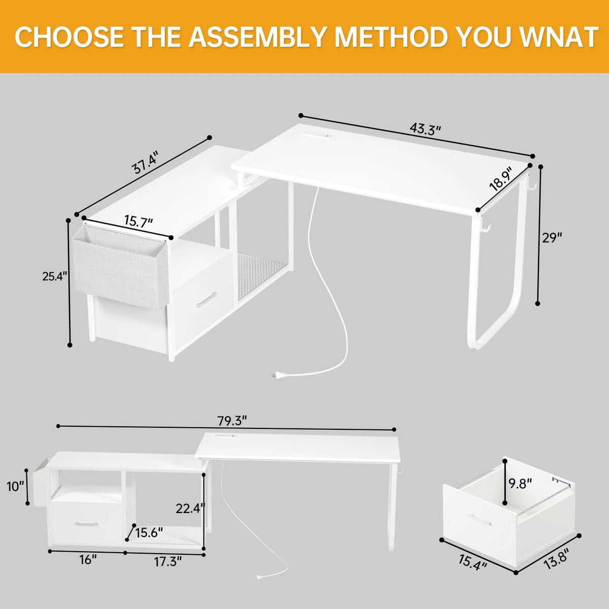 L Shaped Desk with LED Light and Power Outlet L15985