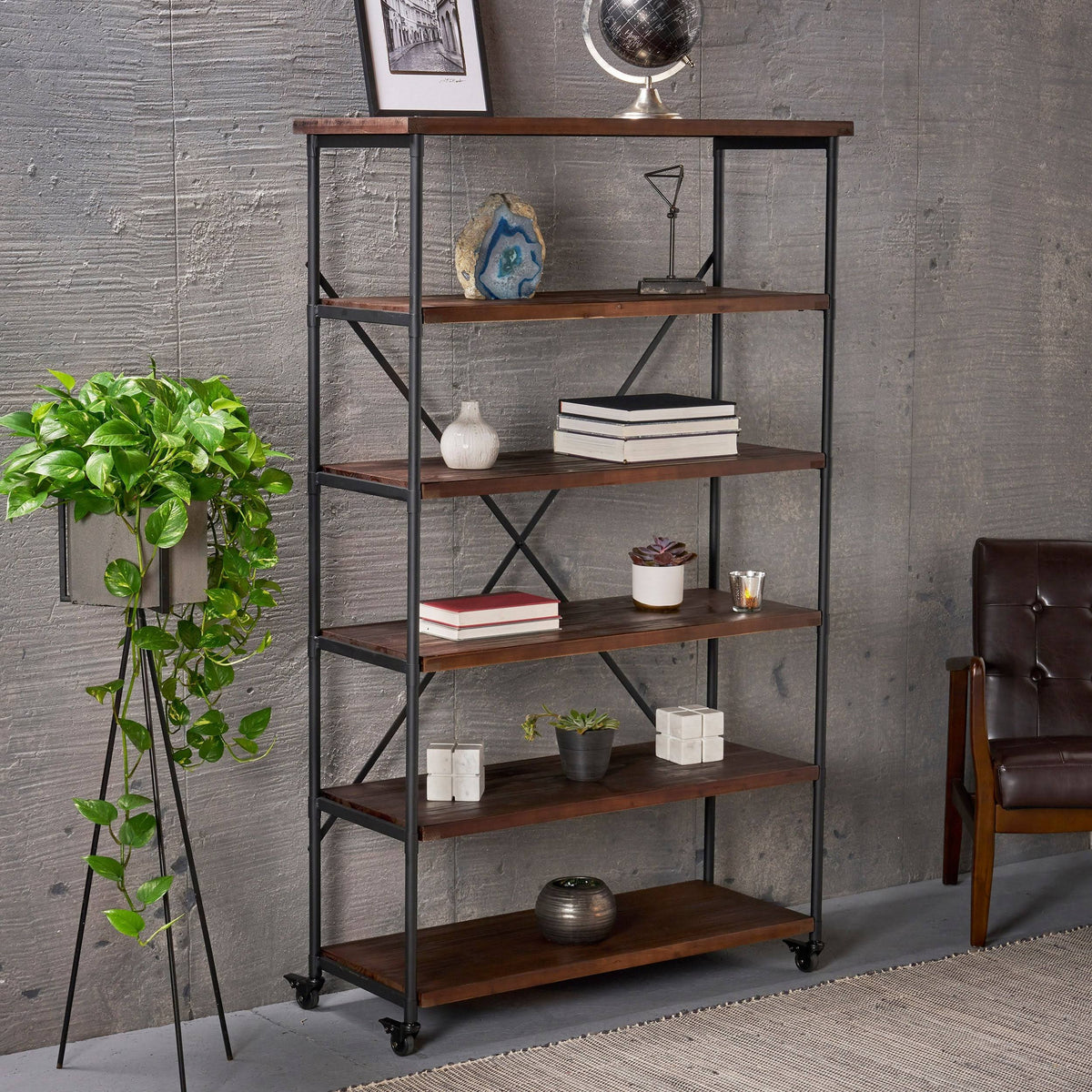 Industrial 5-Shelf Bookcase, Black Finish B7372
