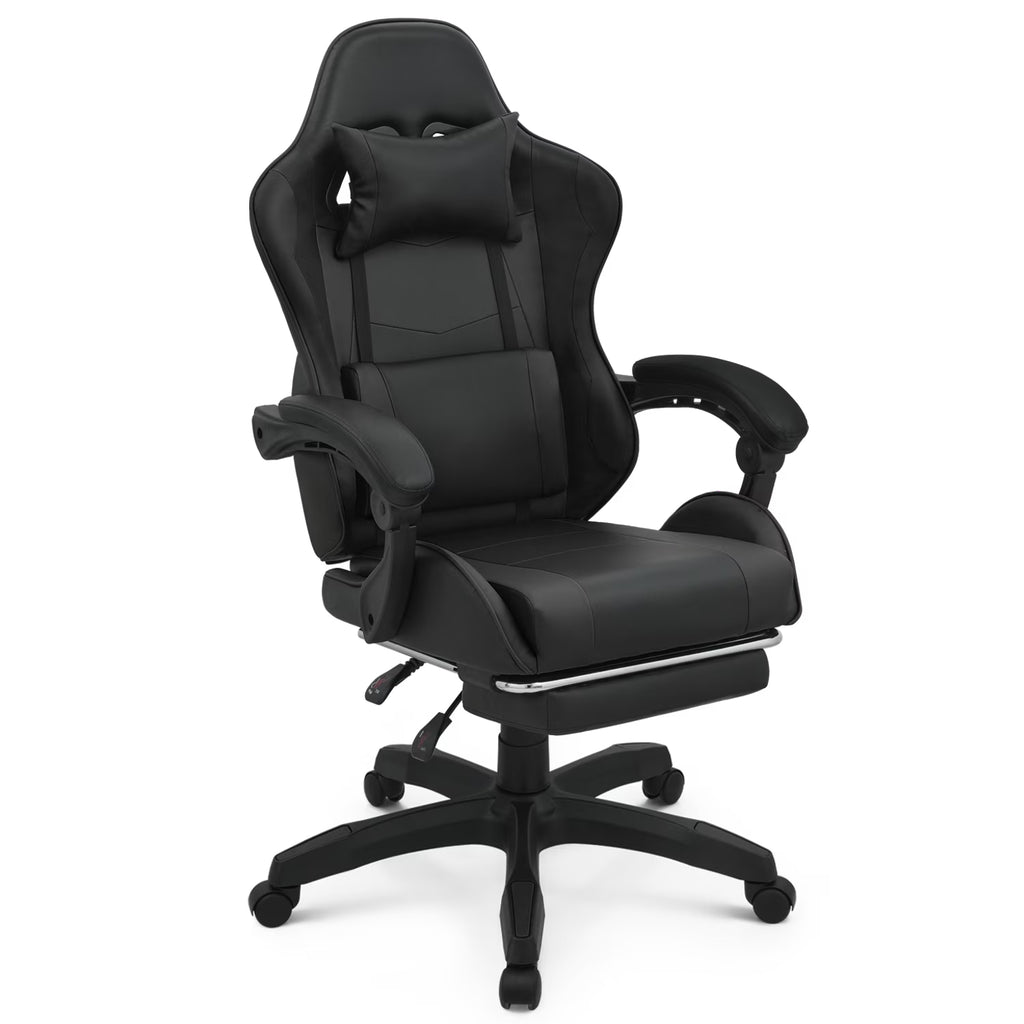 Black Swivel Gaming Chair with Footrest and Lumbar Support F347
