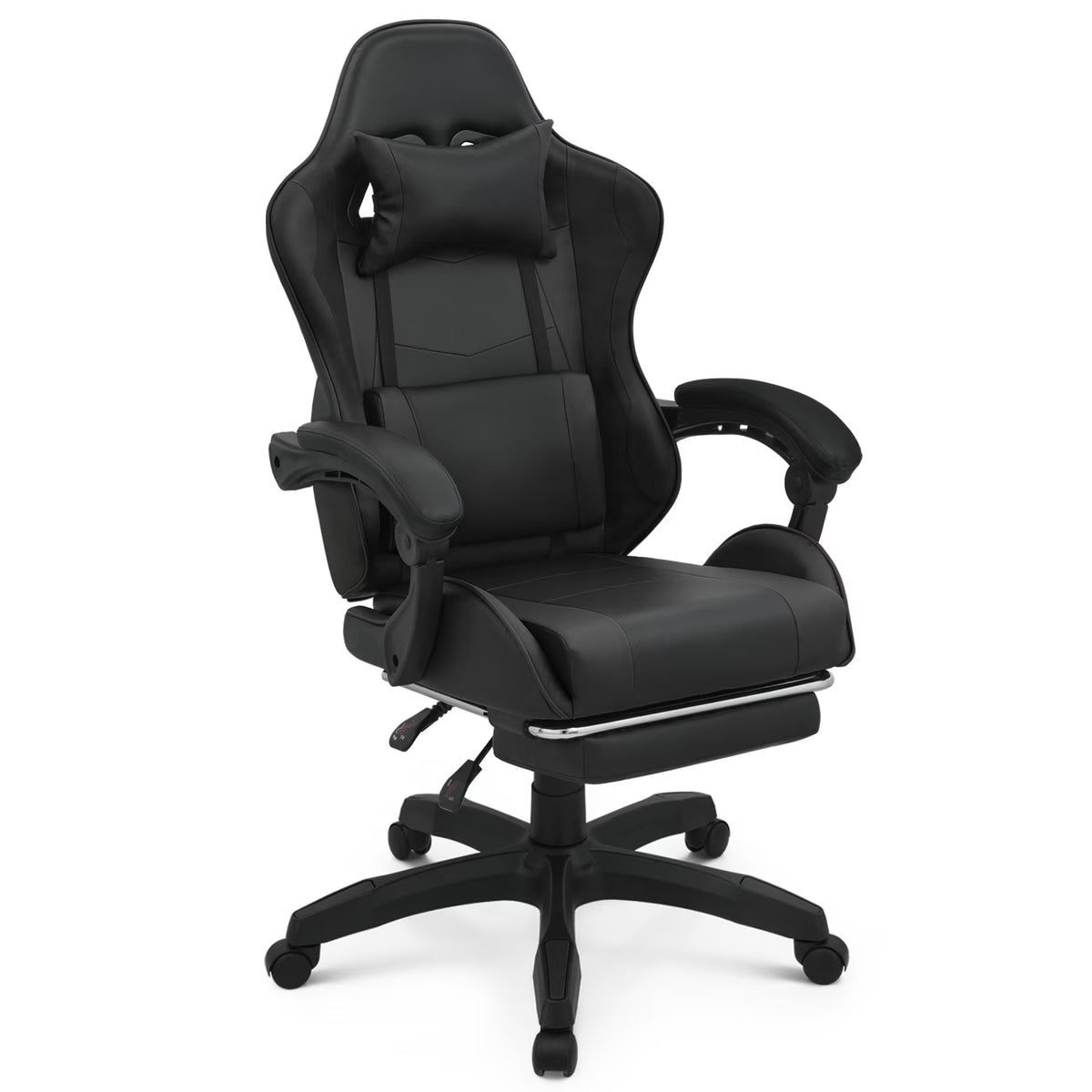 Black Swivel Gaming Chair with Footrest and Lumbar Support F347