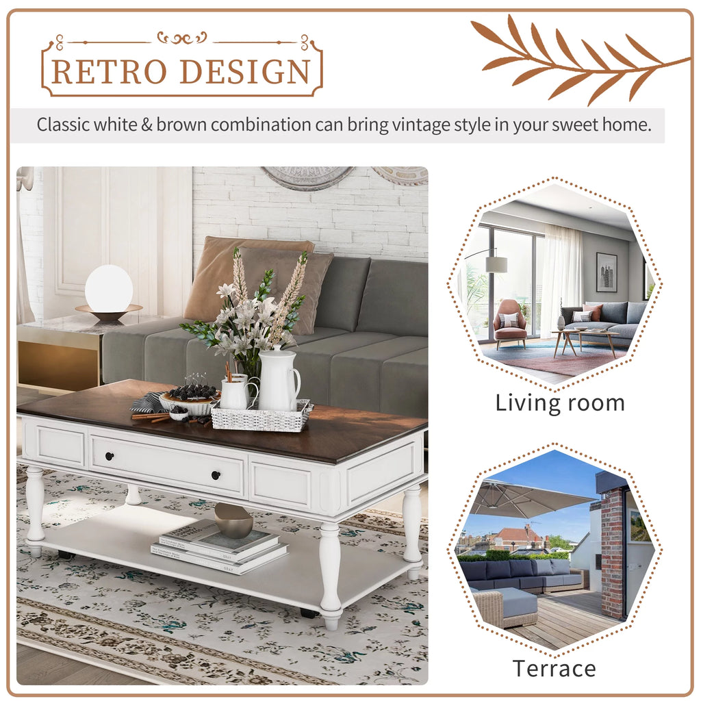 Two-tone Retro Coffee Table with Caster Wheels M3412