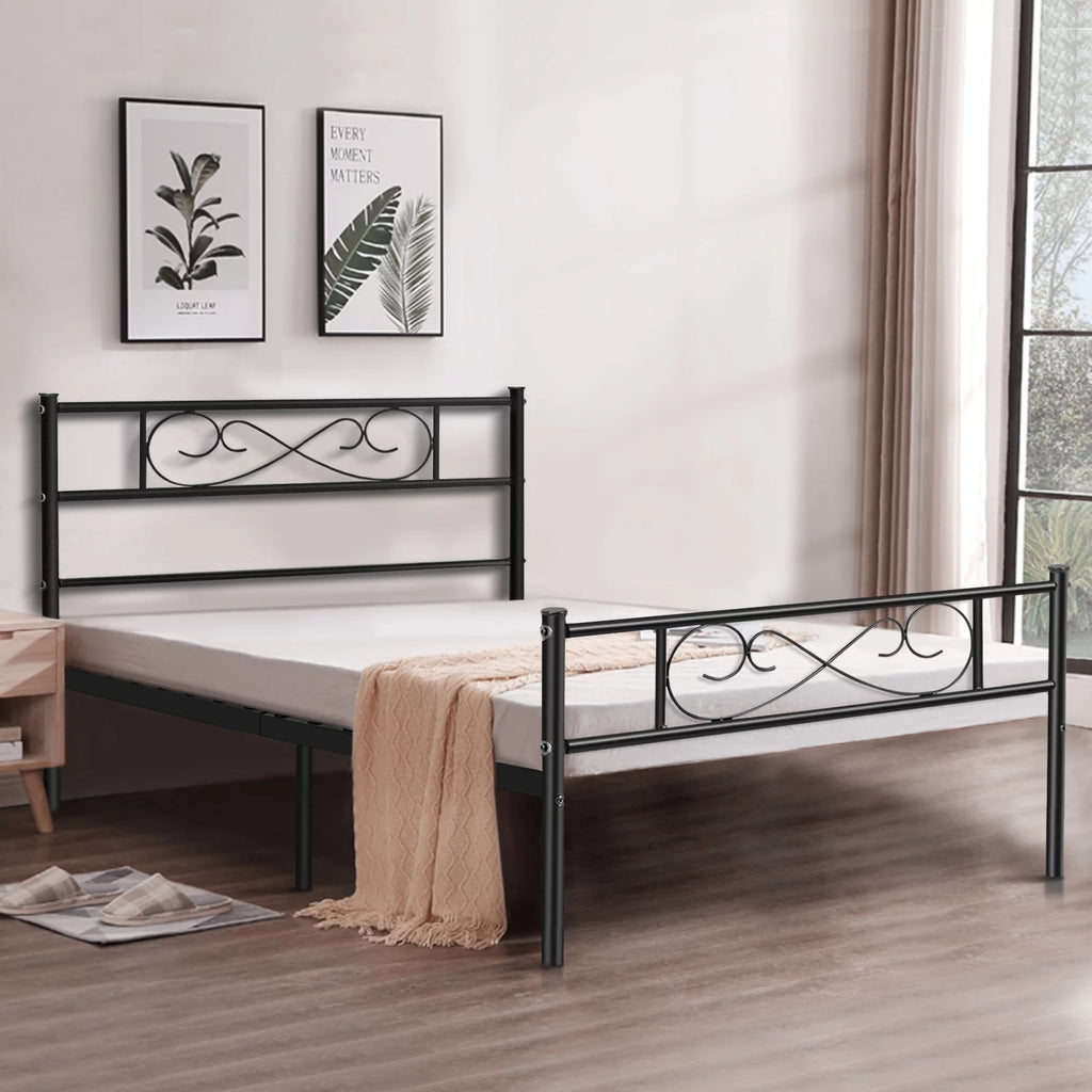 White 12 inch Twin Size Metal Platform Bed Frame with Headboard G7718