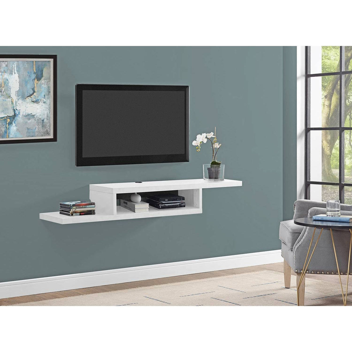White Wall Mounted Wood Media Console Y773