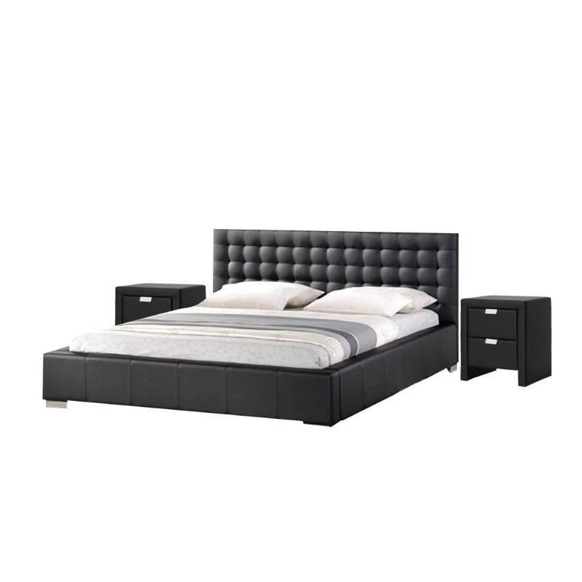 3 Piece Bedroom Set with Queen Platform Bed and Set of 2 Nightstand in Black R368