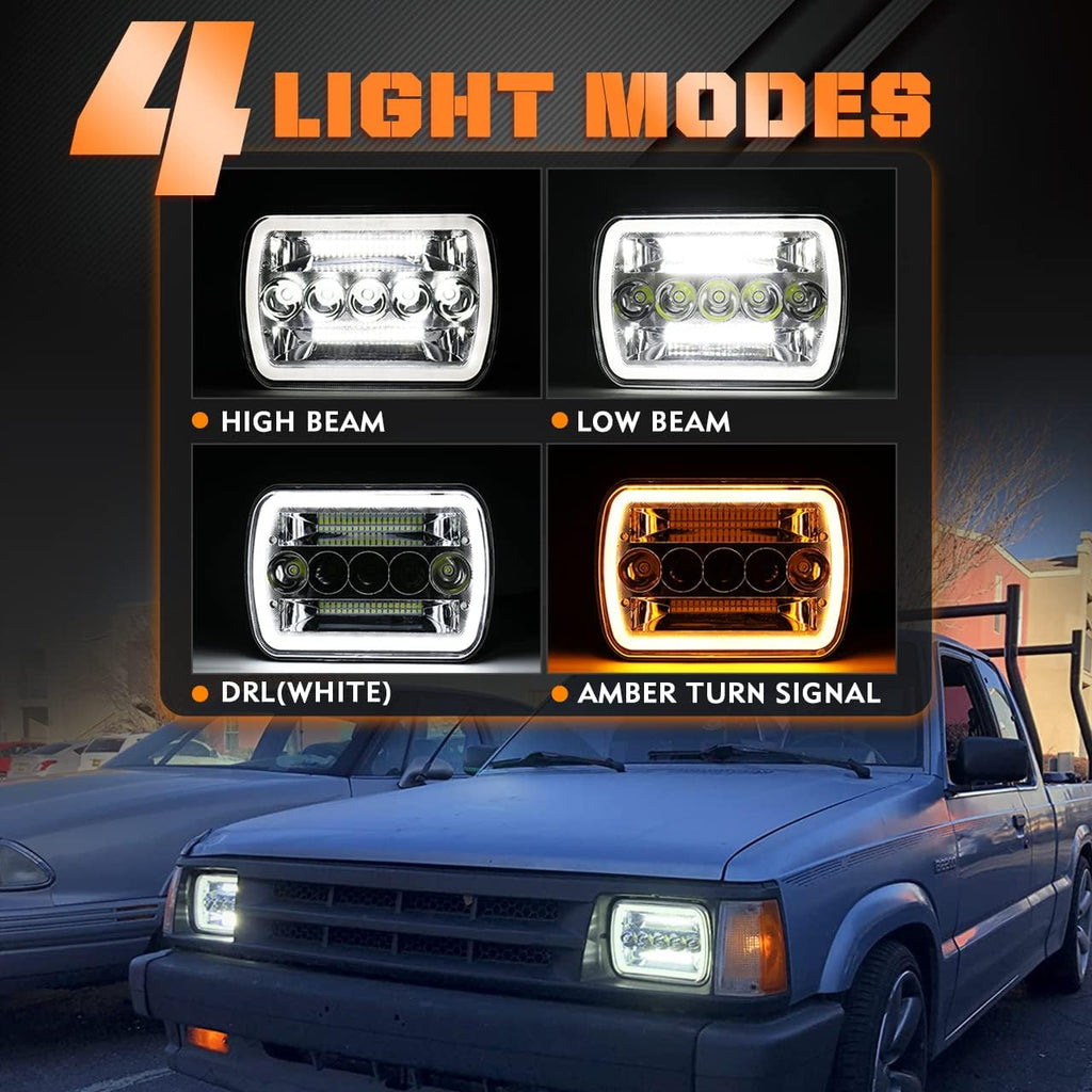 5x7 LED Headlight 87W Sealed Beam Halo Angel Eyes DRL, Pack of 2 L862407