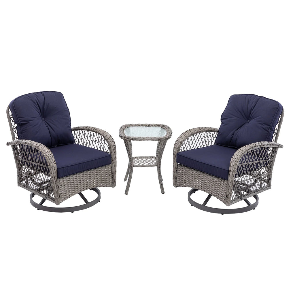 Navy Blue 3 Pc Outdoor Swivel Rocker Patio Chairs D59602