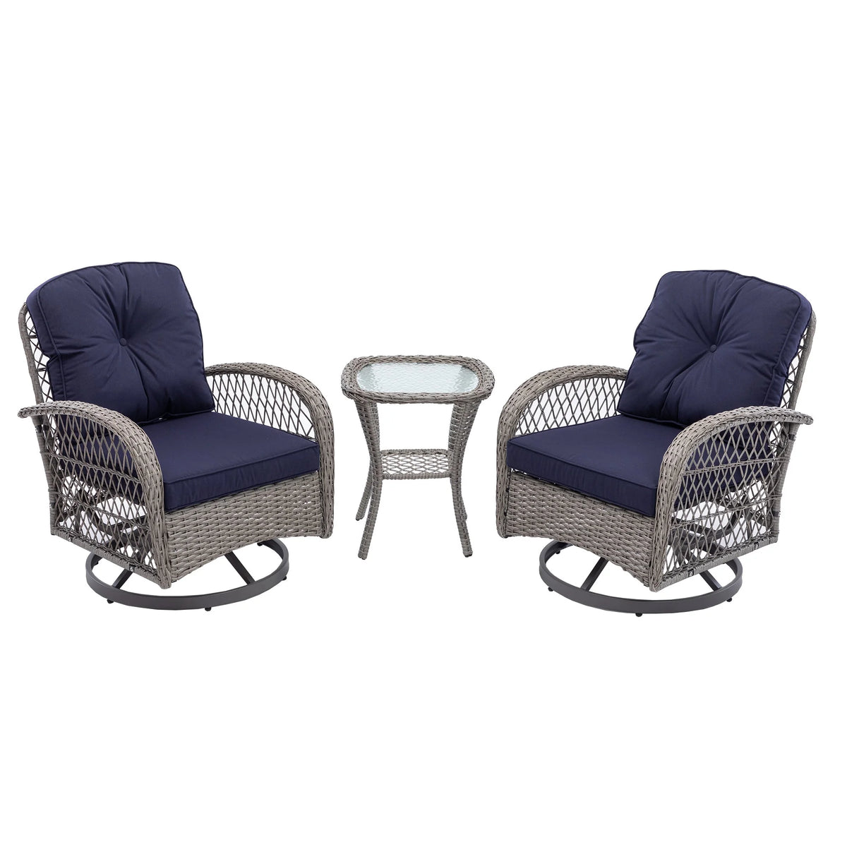 Navy Blue 3 Pc Outdoor Swivel Rocker Patio Chairs D59602
