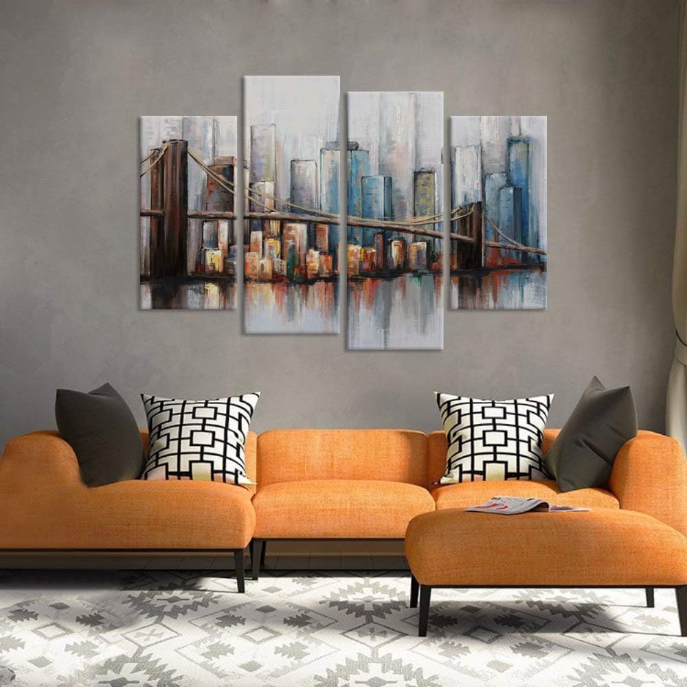 4 Panel Abstract Cityscape Brooklyn Bridge Canvas Wall Art C4149
