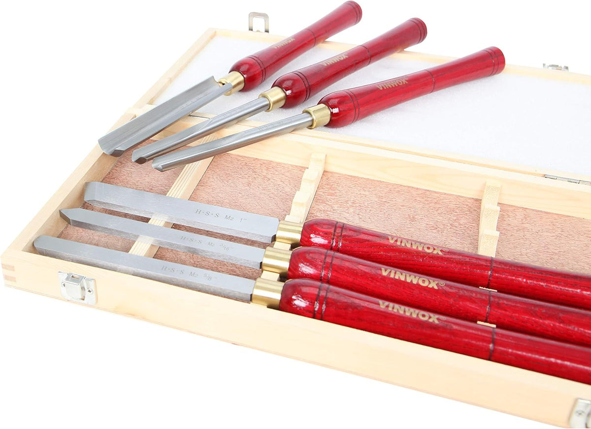 HSS Wood Lathe Turning Tool Set, 6-1/4 Blades, 16-1/2 Total Length, Wooden Case X435