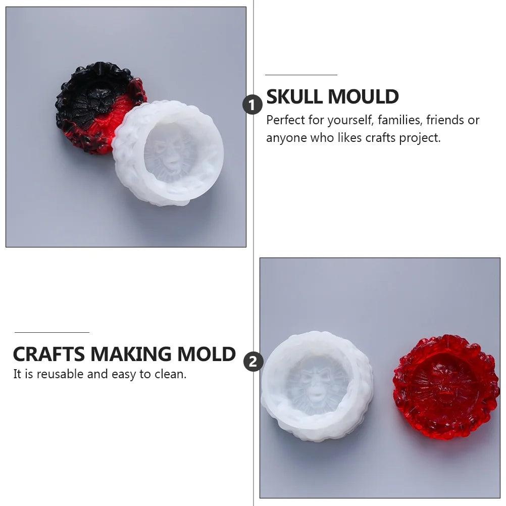White Silica Gel Skull Ashtray Mold L974