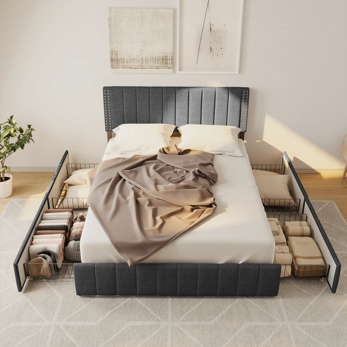 Full Bed Frame with 4 Storage Drawers R854