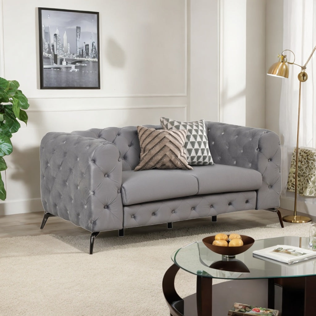 Gray Velvet Button Tufted Loveseat Sofa Z5977