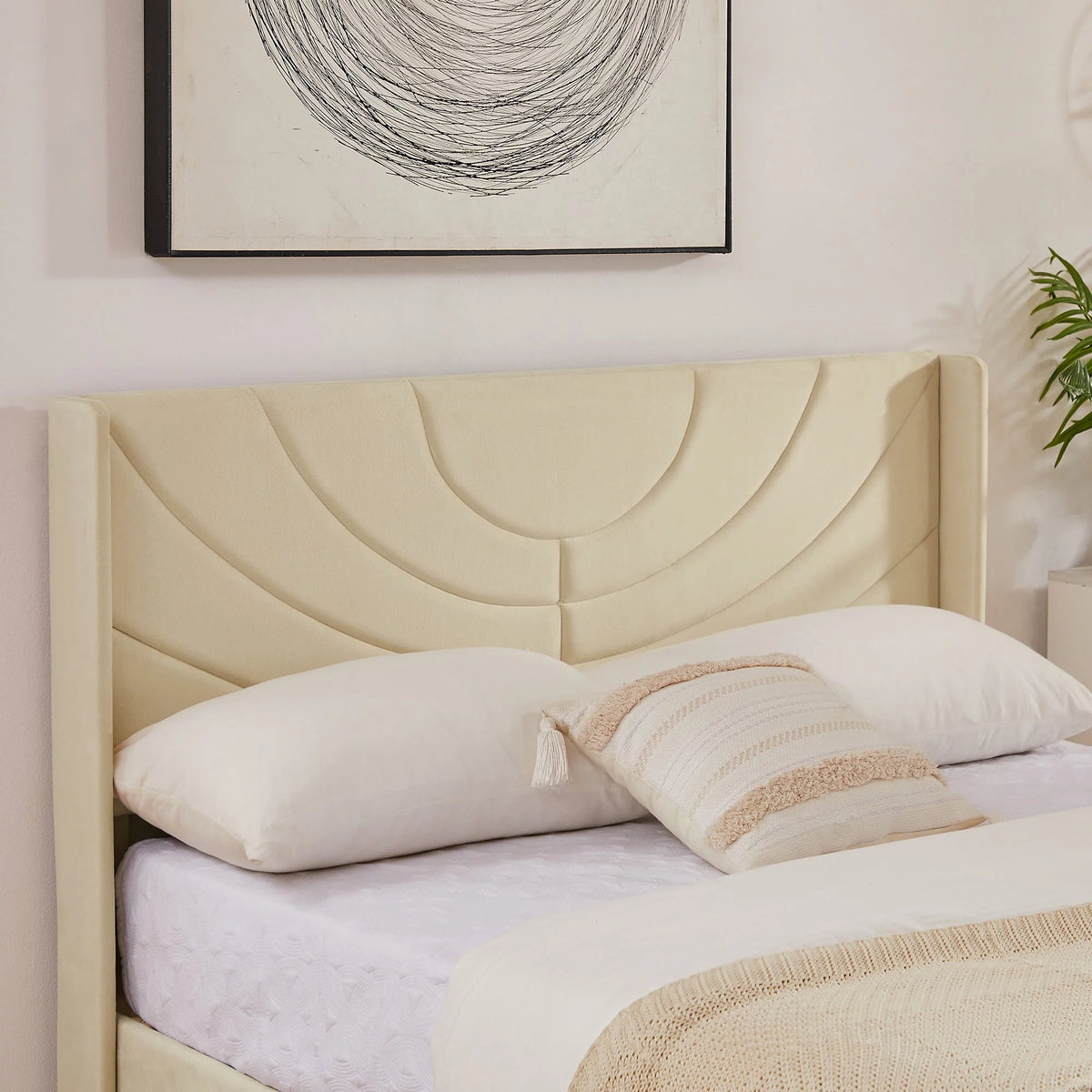 Queen Platform Bed Frame with Upholstered Headboard V8852