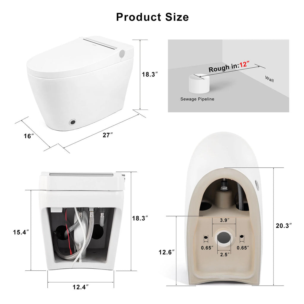 One Piece Tankless Smart Toilet with Foot Sensor Flush I9301