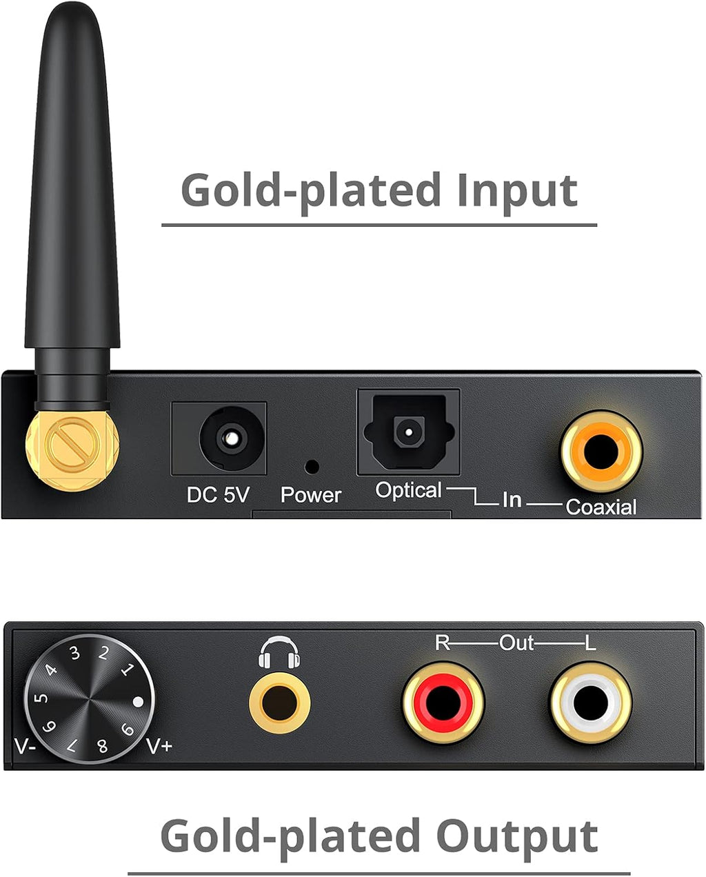 192kHz Digital to Analog Audio Converter with Bluetooth Receiver, Optical Coaxial to Stereo Analog RCA & 3.5mm T498