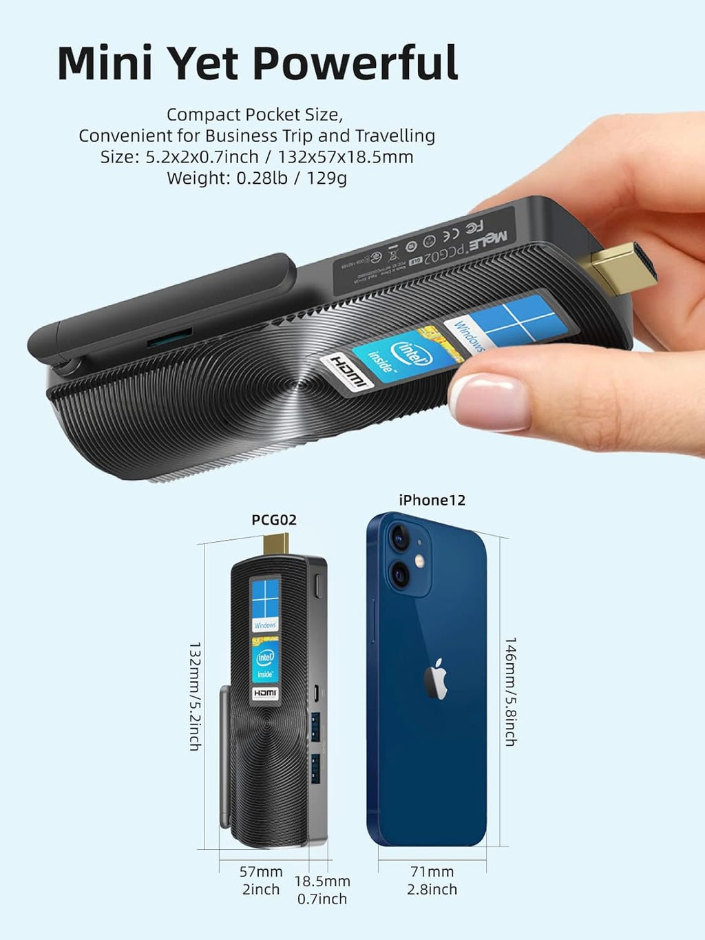 Mini PC Stick Fanless Windows 11 Pro Celeron N4020 4GB 128GB Small Computer Z300483