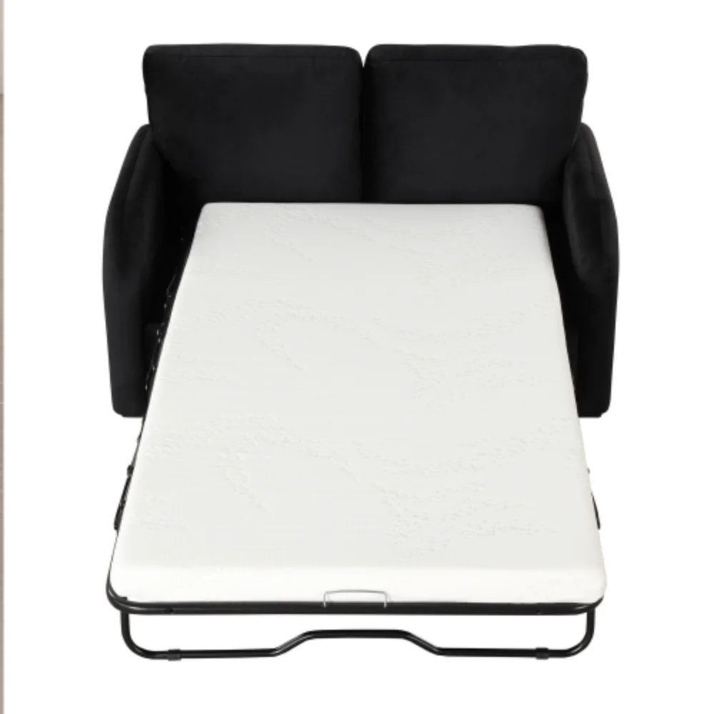 Black Pull Out Sofa Bed with USB Charging Port and Twin Size Mattress Pad X2436