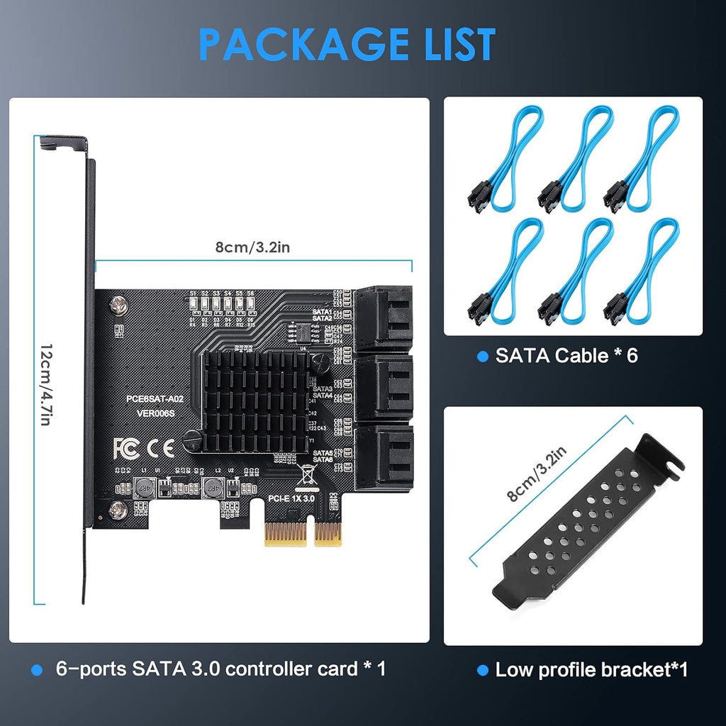 6 Port SATA 3.0 PCIe Controller Card with 6 SATA Cables X652020