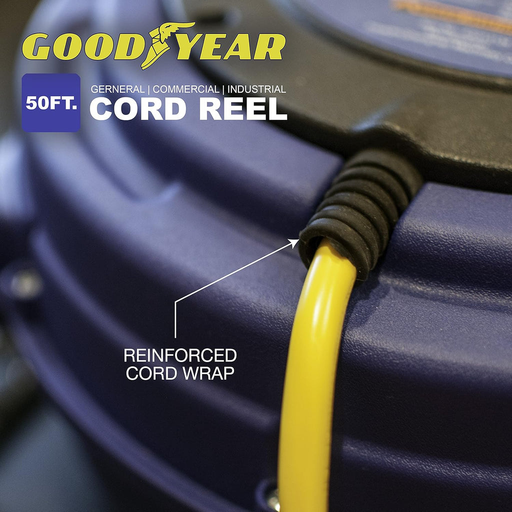 Retractable Extension Cord Reel 16AWG x 50' 3C/SJTOW LED Triple Tap Connector Power 7.5A 125VAC 938W N6589