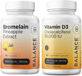 Bromelain 500mg 180 Capsules + Vitamin D3 50,000 IU Supplement Combo N46889